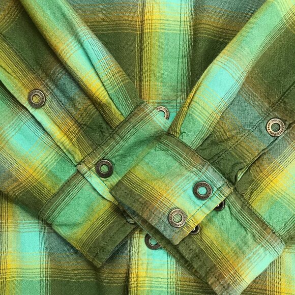 Prana Men XL 100% Organic Cotton Green Multi-Color Plaid Shirt - Picture 4 of 9